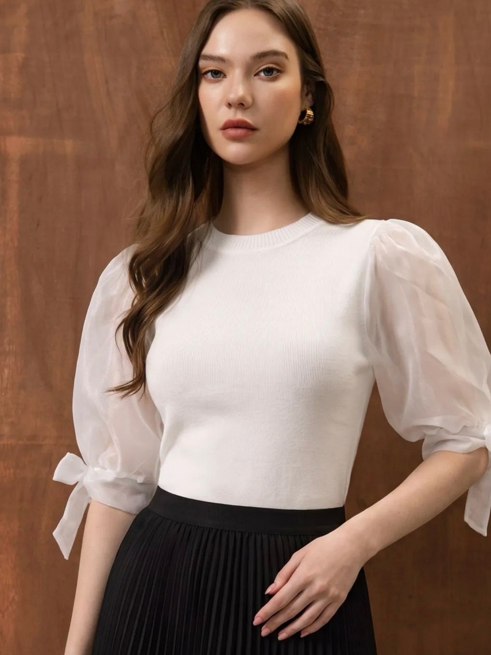 Chicwish Sheer Puff Sleeve Knit Top - White